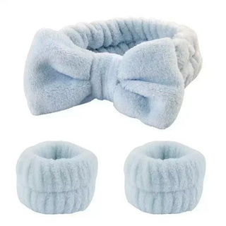 2/3Pcs Bow Headband Wristband Set Towel Elastic Soft Washing Face Shower Make up Yoga Sports Skincare Headband for Women Girls - Post & Poppy