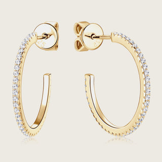Inlaid Moissanite 925 Sterling Silver C - Hoop Earrings - Post & Poppy