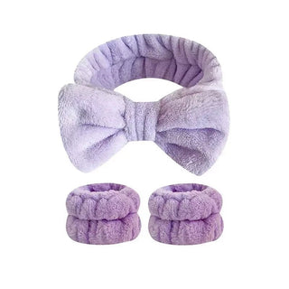 2/3Pcs Bow Headband Wristband Set Towel Elastic Soft Washing Face Shower Make up Yoga Sports Skincare Headband for Women Girls - Post & Poppy