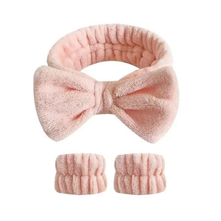 2/3Pcs Bow Headband Wristband Set Towel Elastic Soft Washing Face Shower Make up Yoga Sports Skincare Headband for Women Girls - Post & Poppy