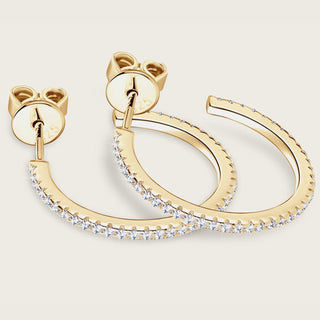 Inlaid Moissanite 925 Sterling Silver C - Hoop Earrings - Post & Poppy