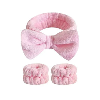 2/3Pcs Bow Headband Wristband Set Towel Elastic Soft Washing Face Shower Make up Yoga Sports Skincare Headband for Women Girls - Post & Poppy