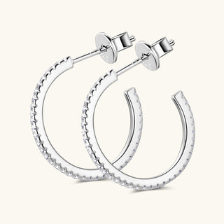 Inlaid Moissanite 925 Sterling Silver C - Hoop Earrings - Post & Poppy