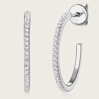 Inlaid Moissanite 925 Sterling Silver C - Hoop Earrings - Post & Poppy