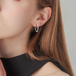 Inlaid Moissanite 925 Sterling Silver C - Hoop Earrings - Post & Poppy