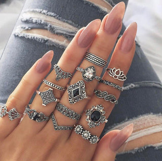 15 - Piece Stackable Silver Ring Set for Women - Post & Poppy