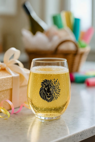 Floral Lion Stemless Wine Glass – 15 oz