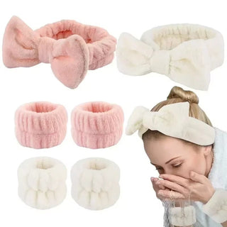 2/3Pcs Bow Headband Wristband Set Towel Elastic Soft Washing Face Shower Make up Yoga Sports Skincare Headband for Women Girls - Post & Poppy