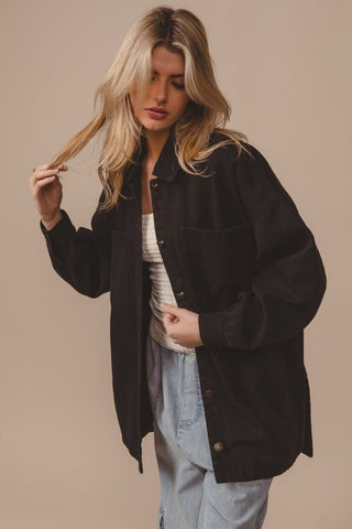 BiBi Button Up Washed Jacket with Pockets - Post & Poppy
