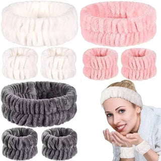 2/3Pcs Bow Headband Wristband Set Towel Elastic Soft Washing Face Shower Make up Yoga Sports Skincare Headband for Women Girls - Post & Poppy