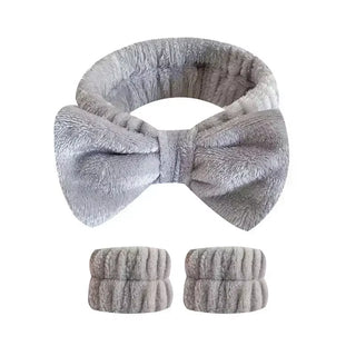 2/3Pcs Bow Headband Wristband Set Towel Elastic Soft Washing Face Shower Make up Yoga Sports Skincare Headband for Women Girls - Post & Poppy