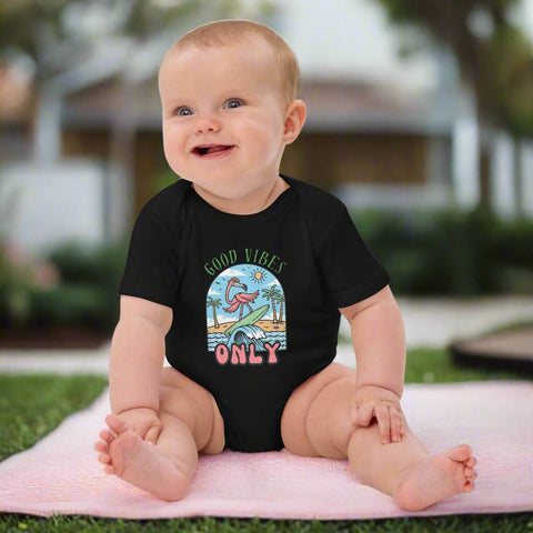 Good Vibes Only Flamingo Baby Bodysuit – Organic Cotton Onesie - Post & Poppy