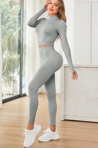 Mock Neck Long Sleeve Top and Leggings Active Set - Post & Poppy