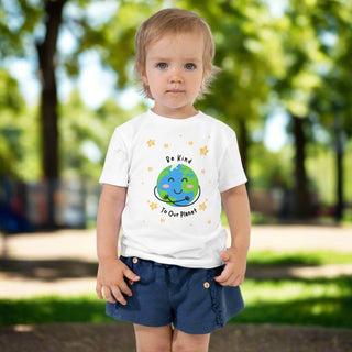 "Be Kind to Our Planet" White Cotton Toddler Graphic Tee - Post & Poppy