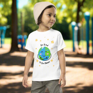 "Be Kind to Our Planet" White Cotton Toddler Graphic Tee - Post & Poppy