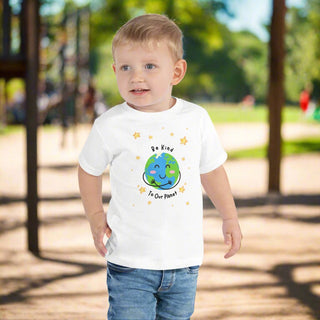 "Be Kind to Our Planet" White Cotton Toddler Graphic Tee - Post & Poppy