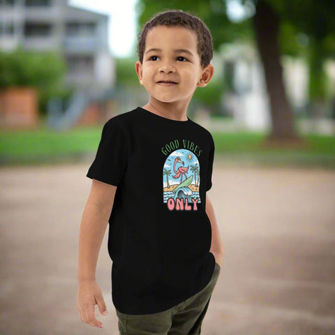 "Good Vibes Only" Flamingo – Organic Cotton Kids Graphic Tee - Post & Poppy