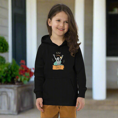 Kind Vibes Only Skeleton Kids Hoodie – Organic Cotton Graphic Pullover - Post & Poppy