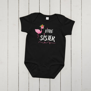 Flamingo "Little Sister" Baby Onesie – Soft Cotton Infant Bodysuit - Post & Poppy