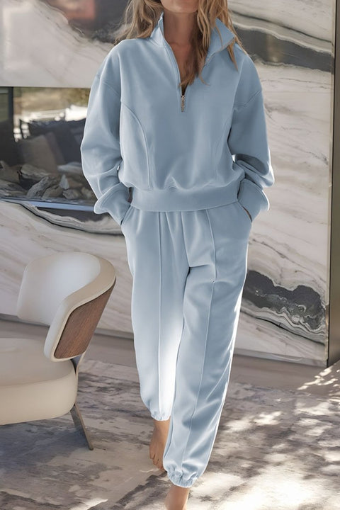 Blue soft lounge set with pullover top and jogger pants