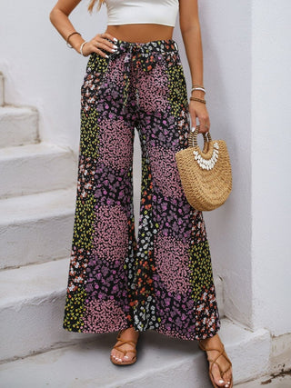 Boho Floral Patchwork Wide - Leg Pants – Lightweight High Waist Summer Trousers - Post & Poppy