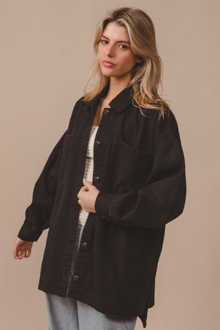 BiBi Button Up Washed Jacket with Pockets - Post & Poppy