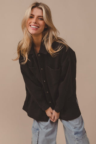 BiBi Button Up Washed Jacket with Pockets - Post & Poppy