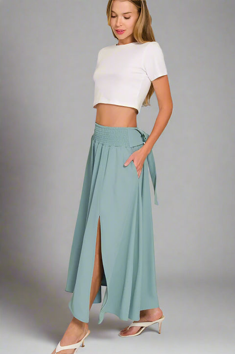 Smocked Waist Crop Top and Midi Skirt Set - Post & Poppy