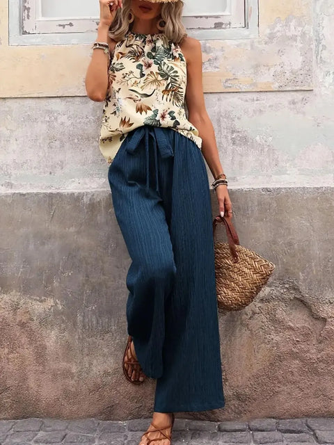 Printed Tank Top and Wide Leg Pants Set - Post & Poppy