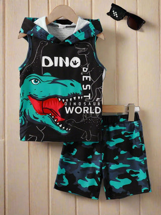 Dino Hoodie Tank & Camo Shorts Set – Boy's Summer Outfit - Post & Poppy