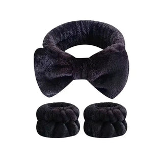 2/3Pcs Bow Headband Wristband Set Towel Elastic Soft Washing Face Shower Make up Yoga Sports Skincare Headband for Women Girls - Post & Poppy