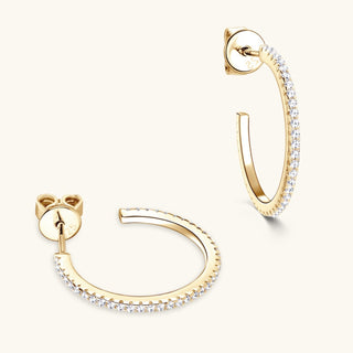 Inlaid Moissanite 925 Sterling Silver C - Hoop Earrings - Post & Poppy