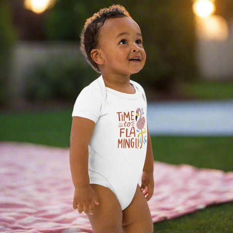 "Time to Flamingle" Baby Onesie – Organic Cotton Flamingo Bodysuit - Post & Poppy
