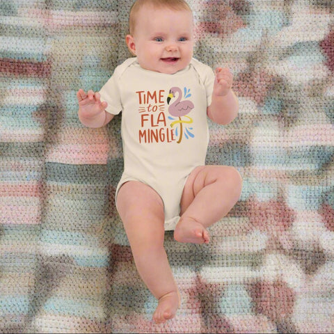"Time to Flamingle" Baby Onesie – Organic Cotton Flamingo Bodysuit - Post & Poppy