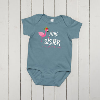 Flamingo "Little Sister" Baby Onesie – Soft Cotton Infant Bodysuit - Post & Poppy