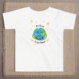"Be Kind to Our Planet" White Cotton Toddler Graphic Tee - Post & Poppy