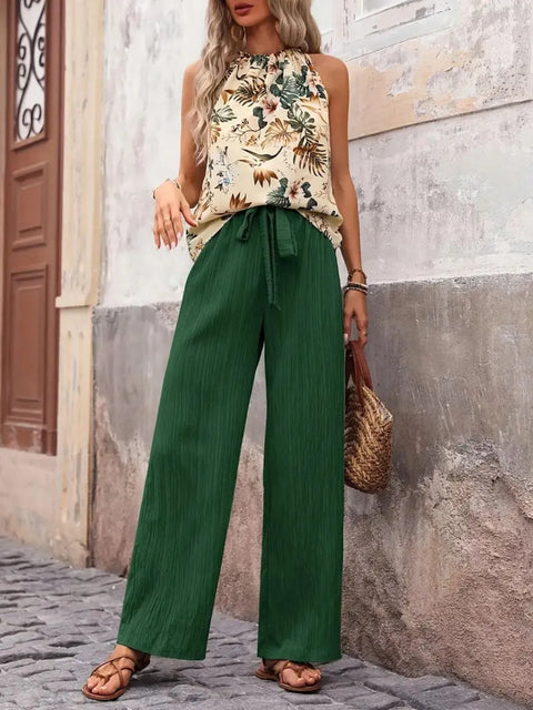 Printed Tank Top and Wide Leg Pants Set - Post & Poppy