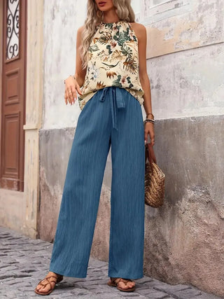 Printed Tank Top and Wide Leg Pants Set - Post & Poppy