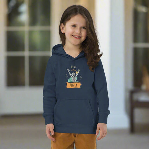 Kind Vibes Only Skeleton Kids Hoodie – Organic Cotton Graphic Pullover - Post & Poppy