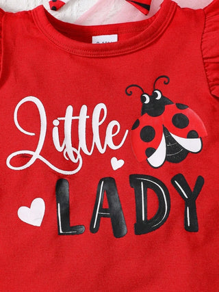 "Little Lady" Ladybug Outfit – Ruffle Sleeve Top, Shorts & Headband Set - Post & Poppy