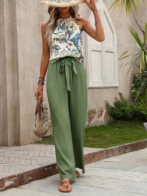 Printed Tank Top and Wide Leg Pants Set - Post & Poppy