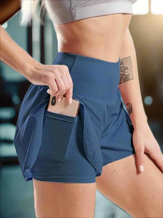 Navy Women’s High Waist Running Shorts with phone pocket for workouts and running