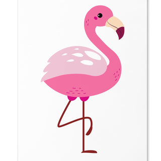 Close-up of Pink Flamingo Greeting Card design featuring a bright tropical bird illustration