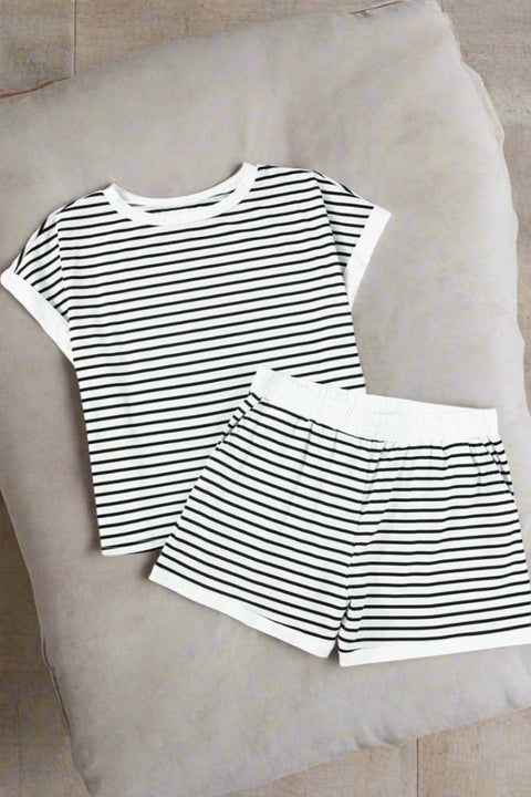 Striped Short Sleeve Lounge Set - Post & Poppy