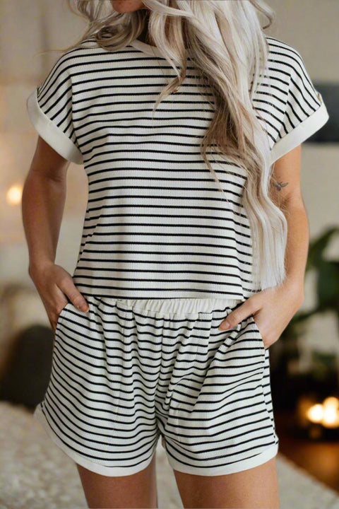 Striped Short Sleeve Lounge Set - Post & Poppy