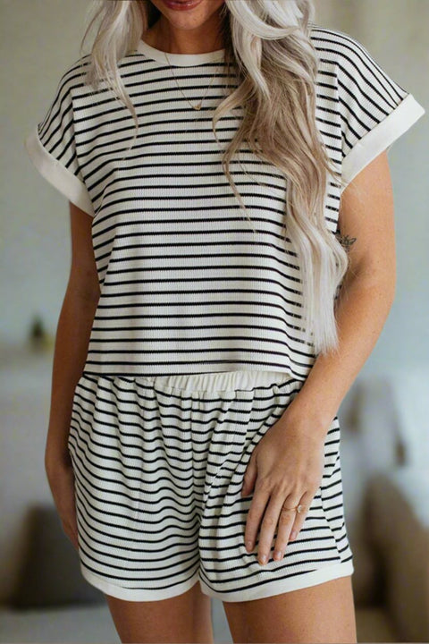 Striped Short Sleeve Lounge Set - Post & Poppy
