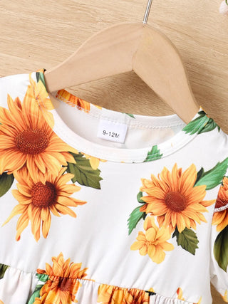Sunflower Toddler Girl Outfit – Ruffle Top & Denim Shorts Set - Post & Poppy