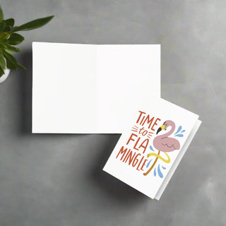 Inside view of flamingo greeting card, blank for personal message