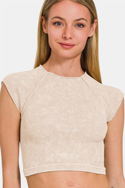 Zenana Ribbed Round Neck Cropped Top - Post & Poppy