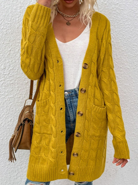 Cable-Knit Button Down Cardigan